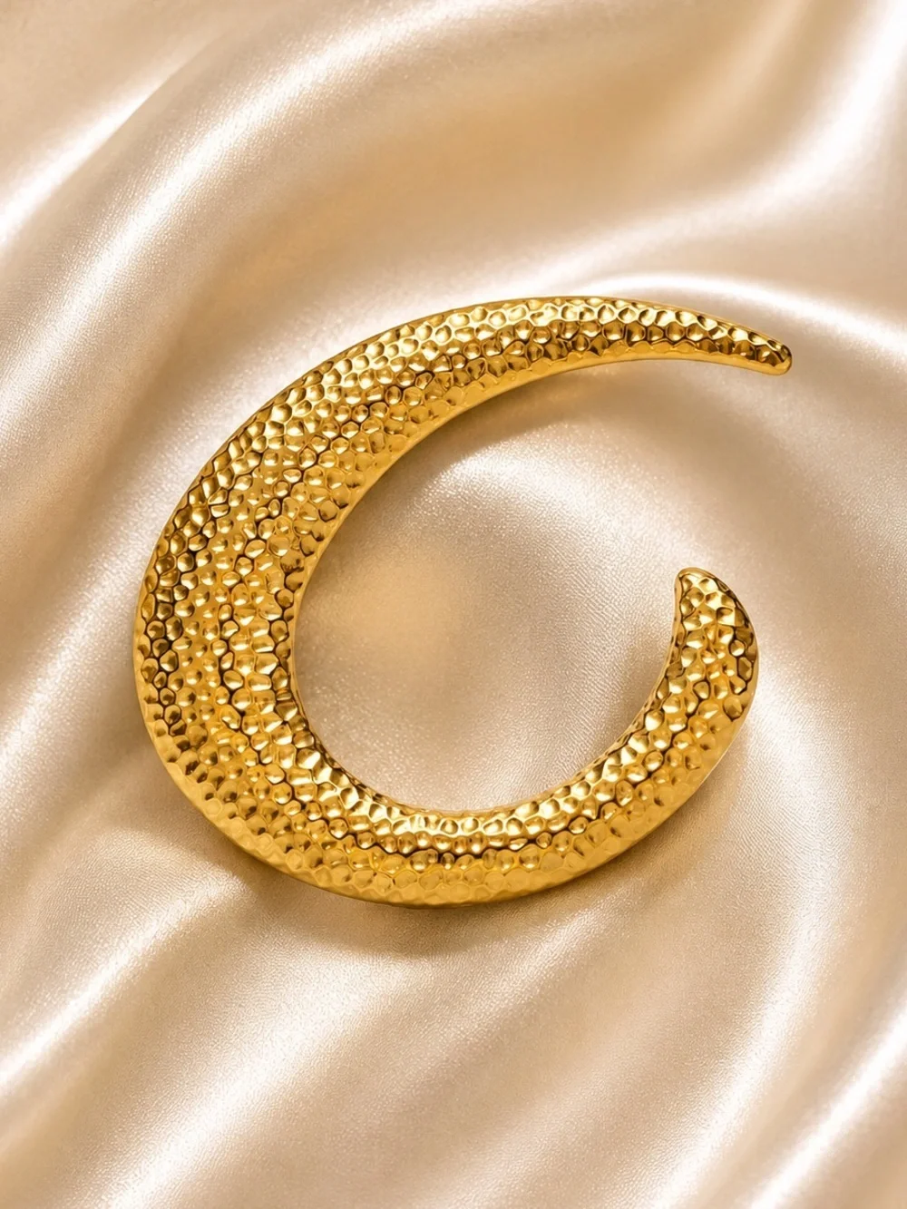 Hammered Gold Crescent Brooch